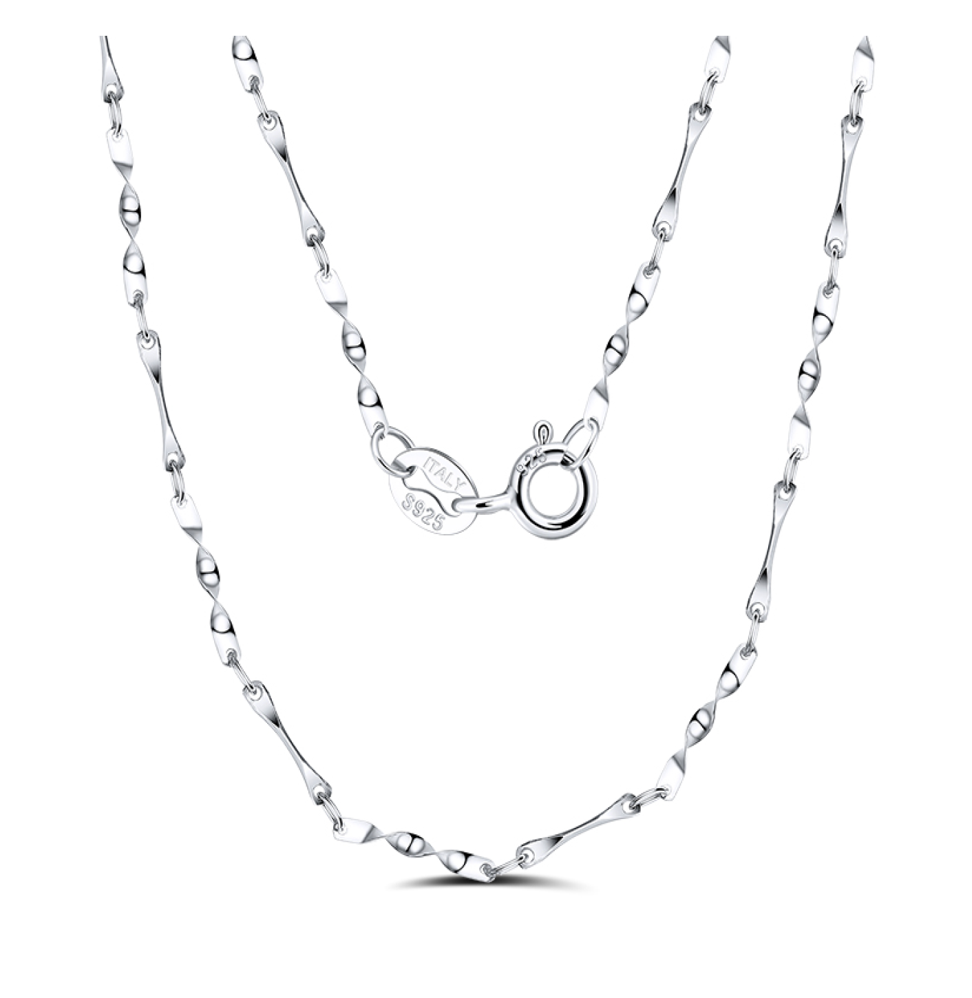 1mm Twisted Link Chain - Rhodium Plated