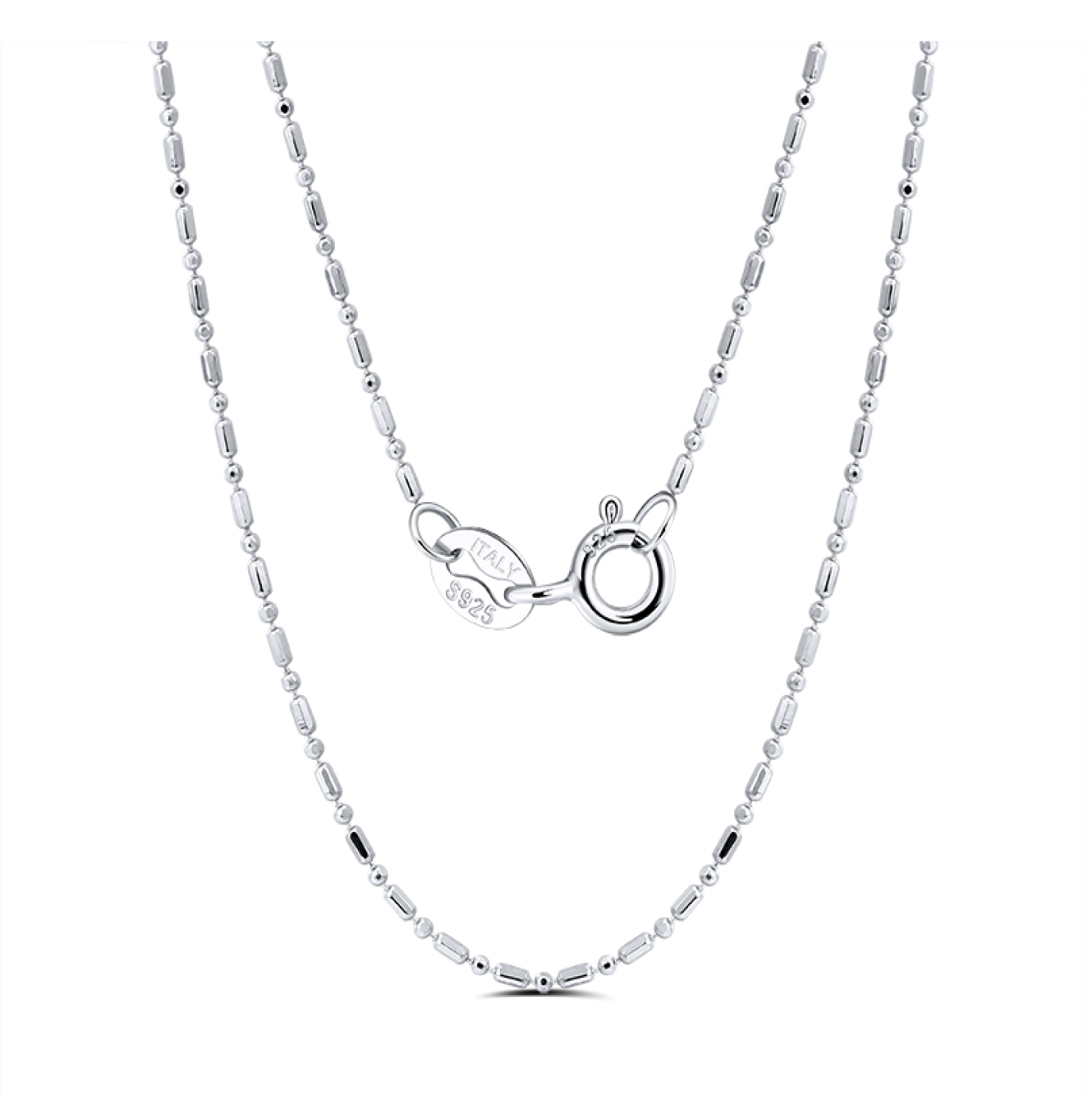 1mm Ball Bead and Bar Chain - Rhodium Plated