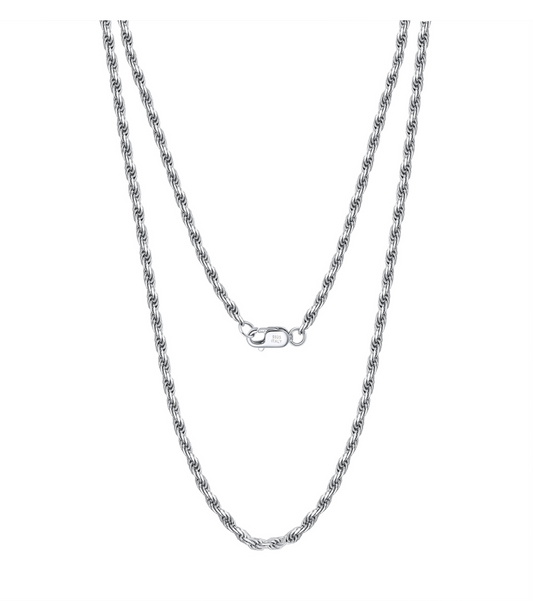 Diamond-Cut Rope Chain - Rhodium Plated