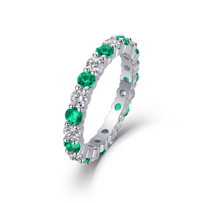 VVS1 Moissanite 3mm Emerald Green Eternity Band Full Circle Ring