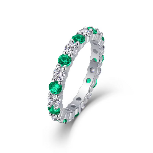 VVS1 Moissanite 3mm Emerald Green Eternity Band Full Circle Ring