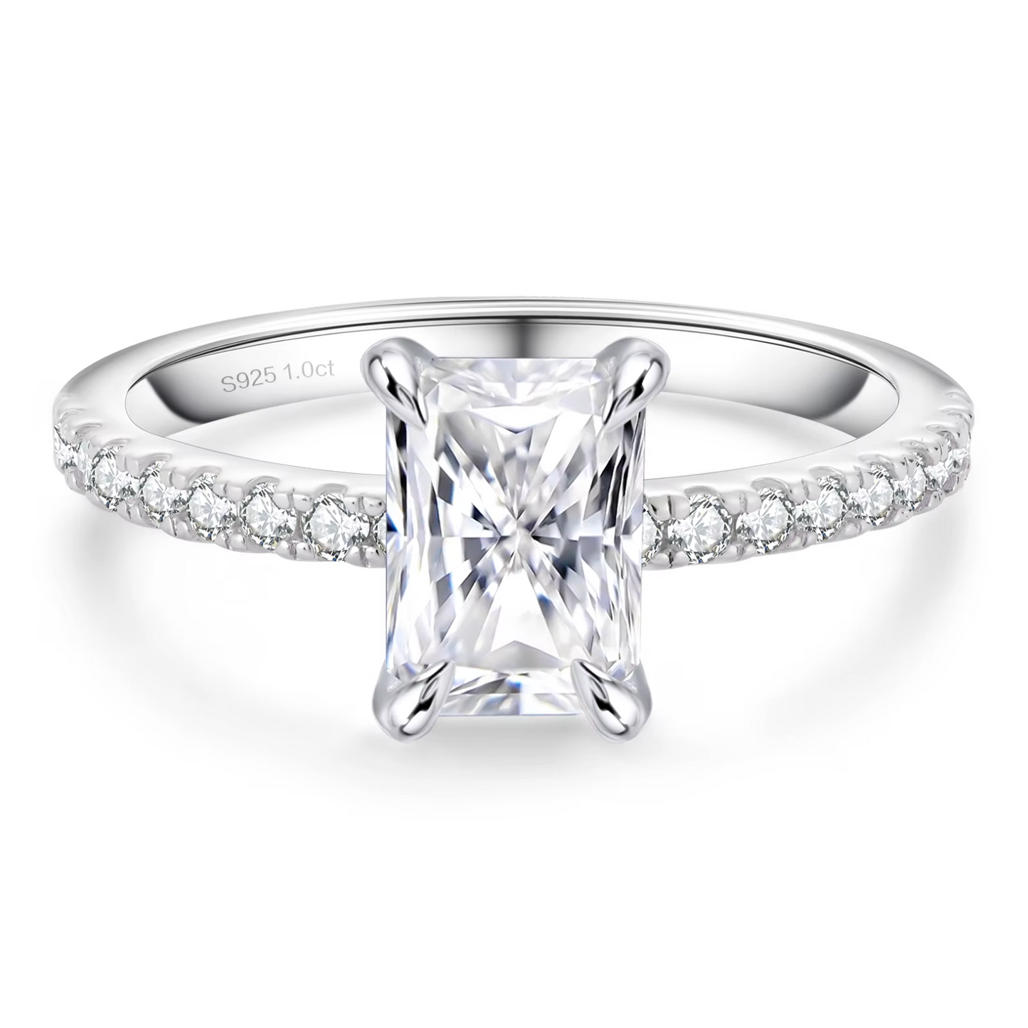 VVS1 Moissanite 1 Ct Radiant Cut Engagement Ring