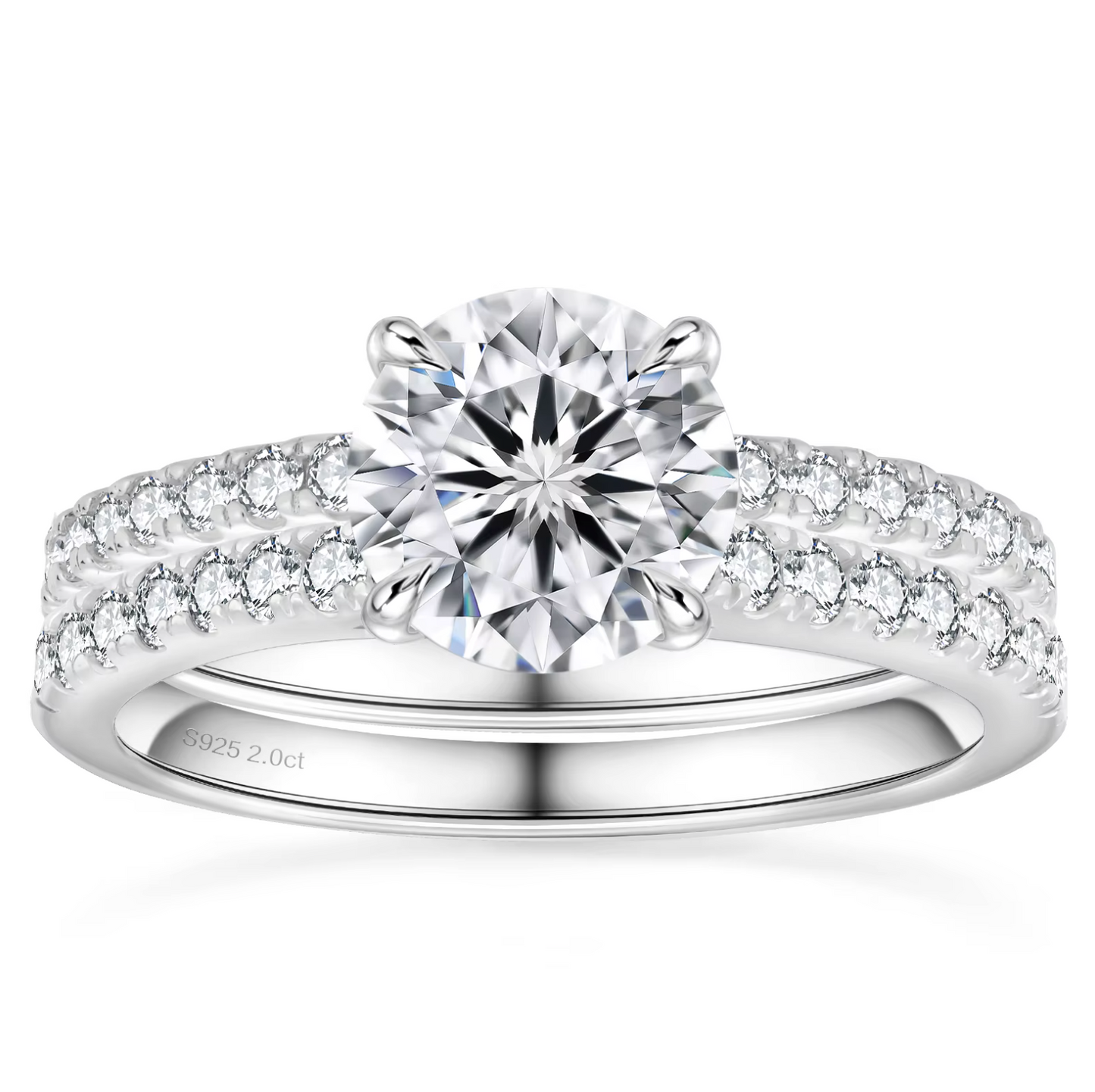 VVS1 Moissanite 2 Ct Round Cut Two Rows Wedding Band Ring