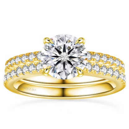 VVS1 Moissanite 2 Ct Round Cut Two Rows Wedding Band Ring