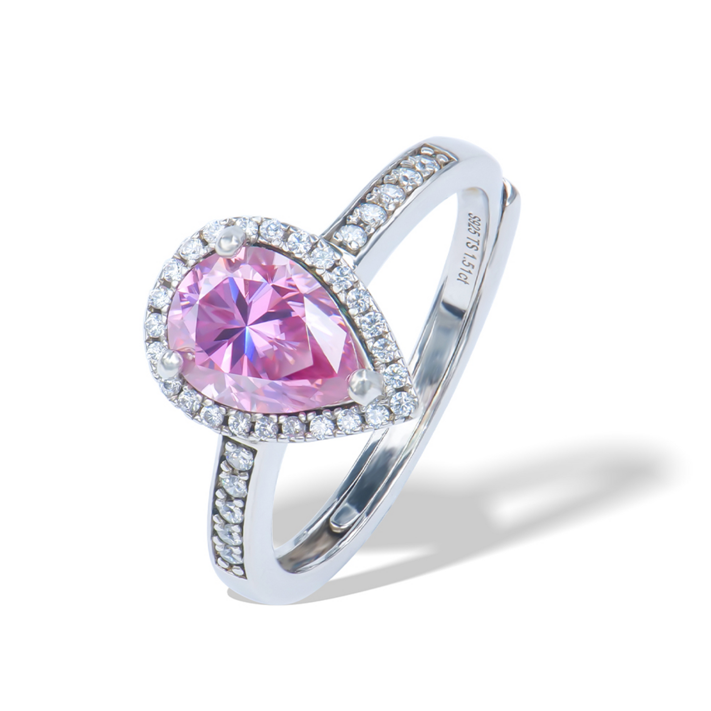 VVS1 Moissanite Pink Pear Shape Cut Wedding Ring
