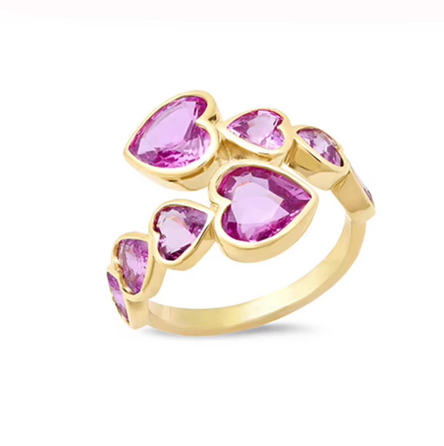 VVS1 Moissanite Heart Cut Eternity Band Open Adjusteble Ring