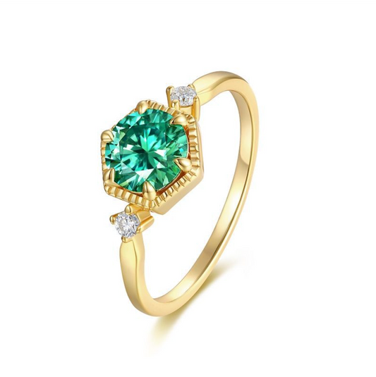 VVS1 Moissanite Green Vintage Bezel Setting Ring