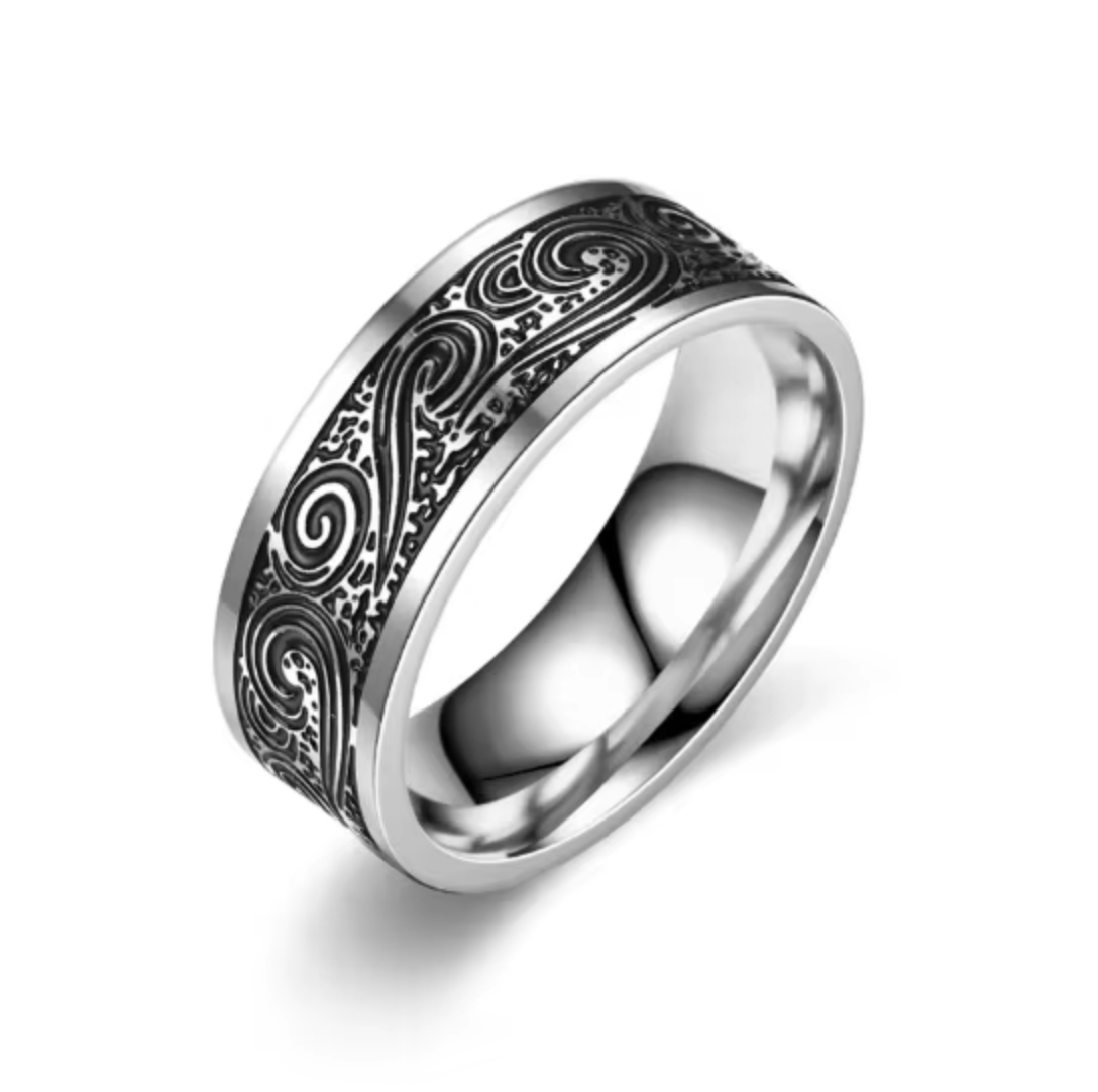 Stainless Steel Vintage Wave Pattern Ring