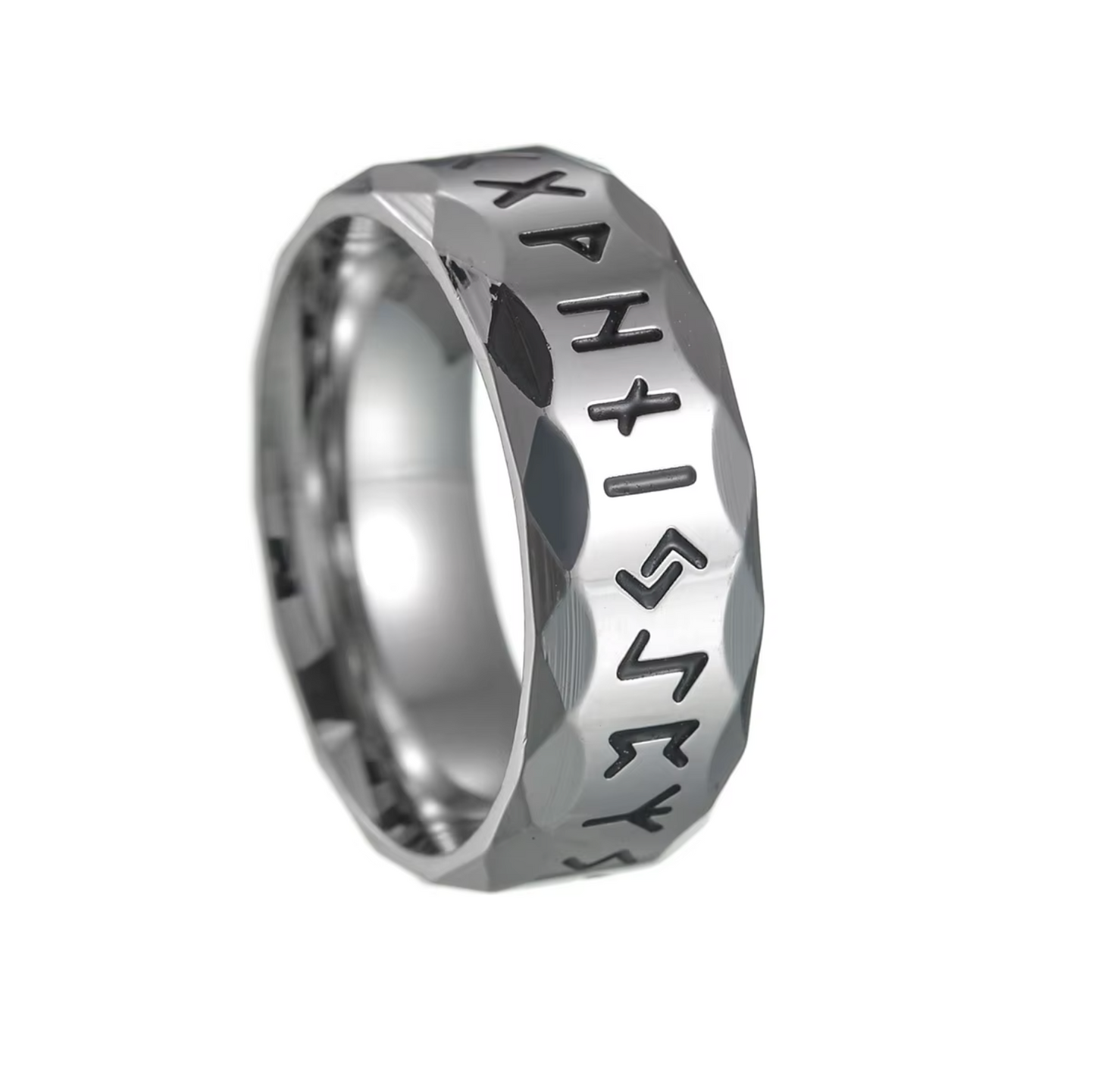 Stainless Steel Viking Rune Simple Antiqued Ring - Silver Plated