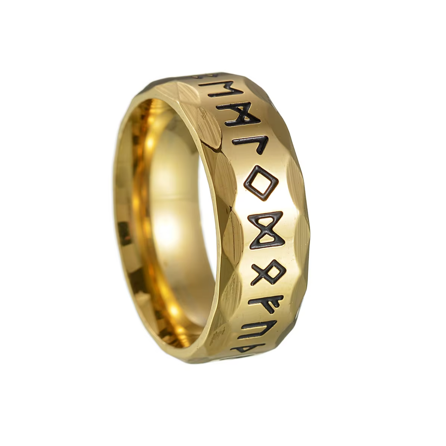 Stainless Steel Viking Rune Simple Antiqued Ring - Gold Plated