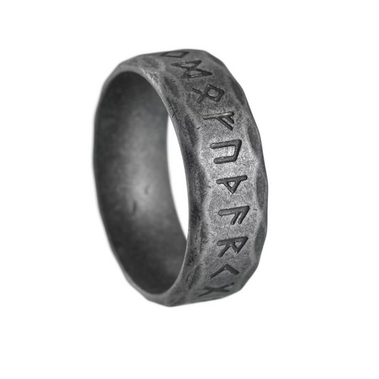 Stainless Steel Viking Rune Simple Antiqued Ring - Antiqued Silver