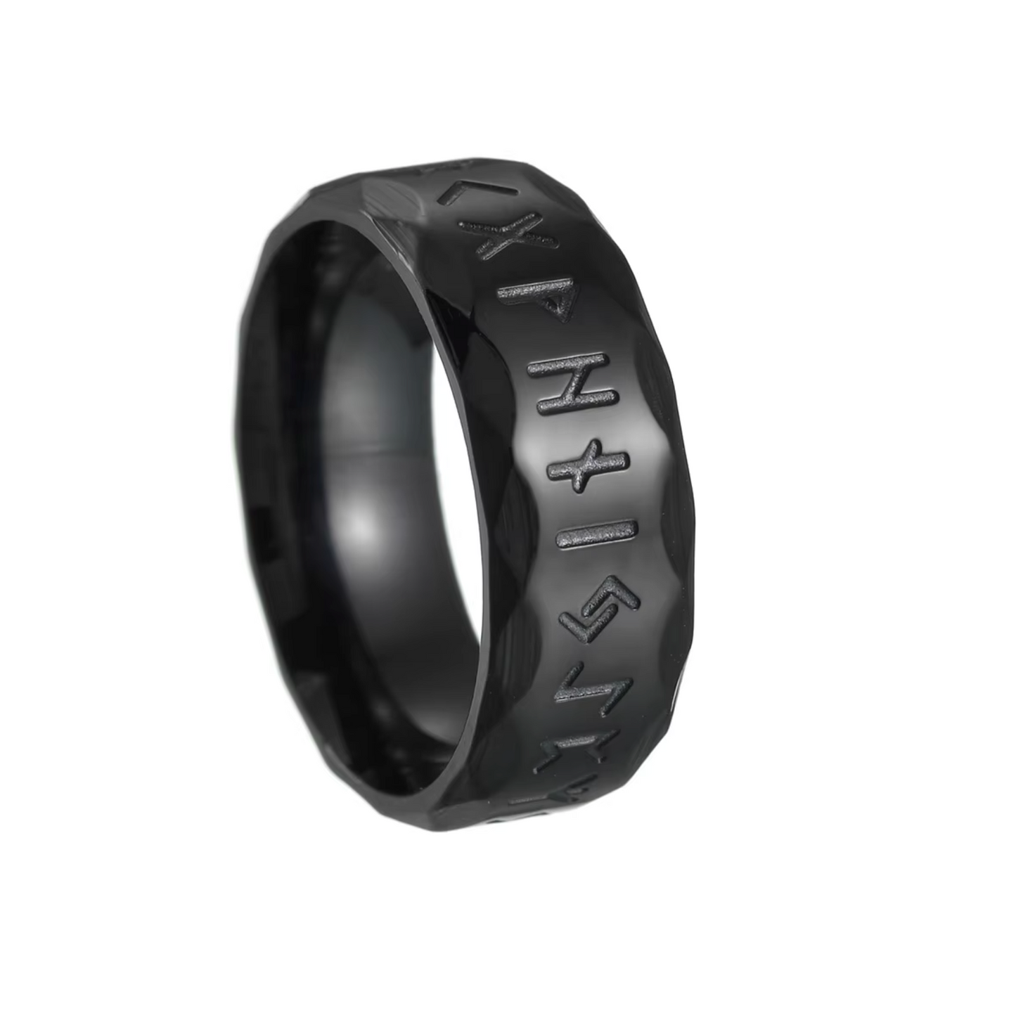 Stainless Steel Viking Rune Simple Antiqued Ring - Black