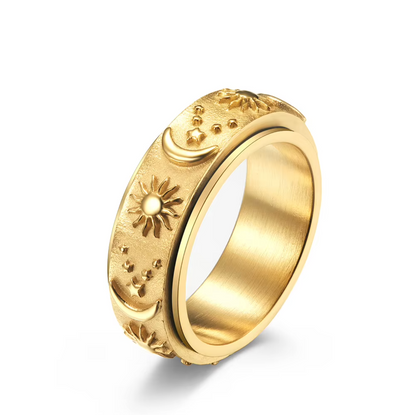 Stainless Steel Rotating Band Star Moon Ring