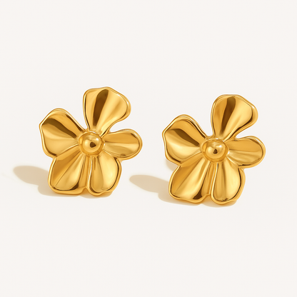 Sculpted Blossom Earrings - Gold Plated