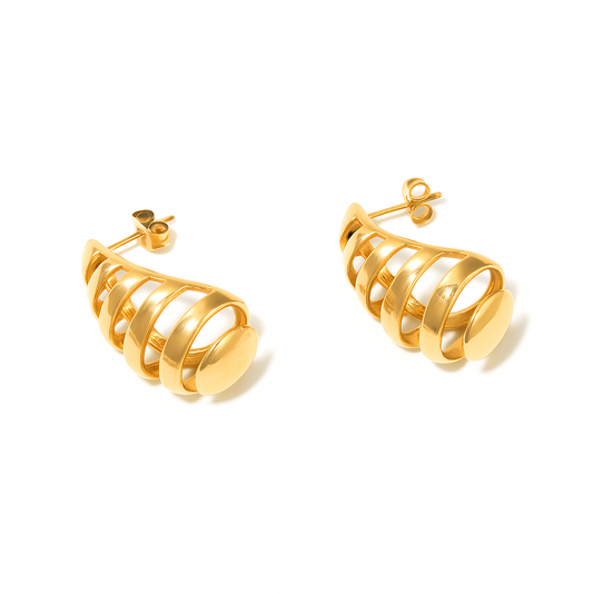 Sculpted Cage Hoop Earrings - Gold Plated