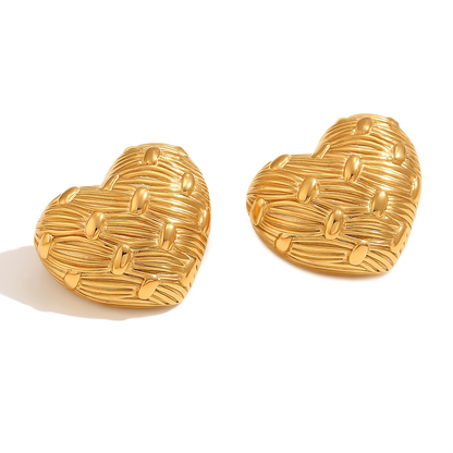 Sculpted Heart Bold Earrings - Gold Plated