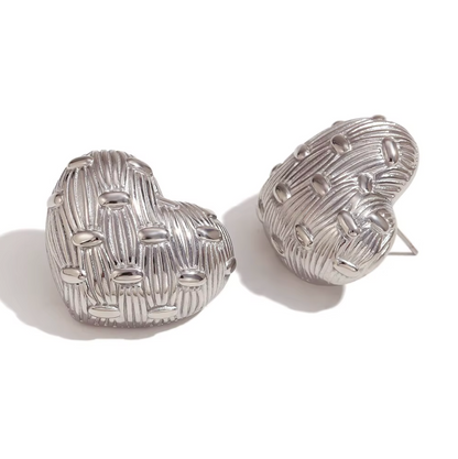 Sculpted Heart Bold Earrings - Gold Plated