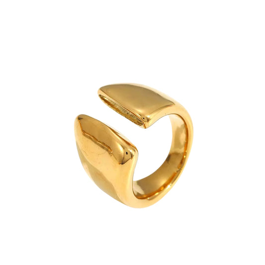Sculpted Wide-Edge Open Ring - Gold Plated