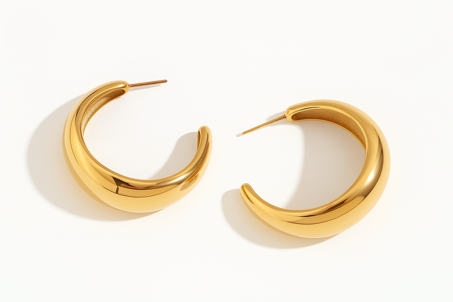 Thick Crescent Hoop Earrings - Gold Plated