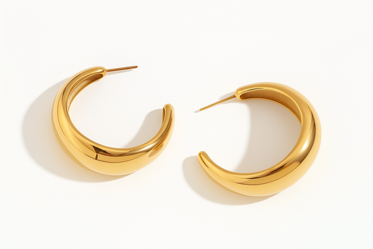Thick Crescent Hoop Earrings - Gold Plated