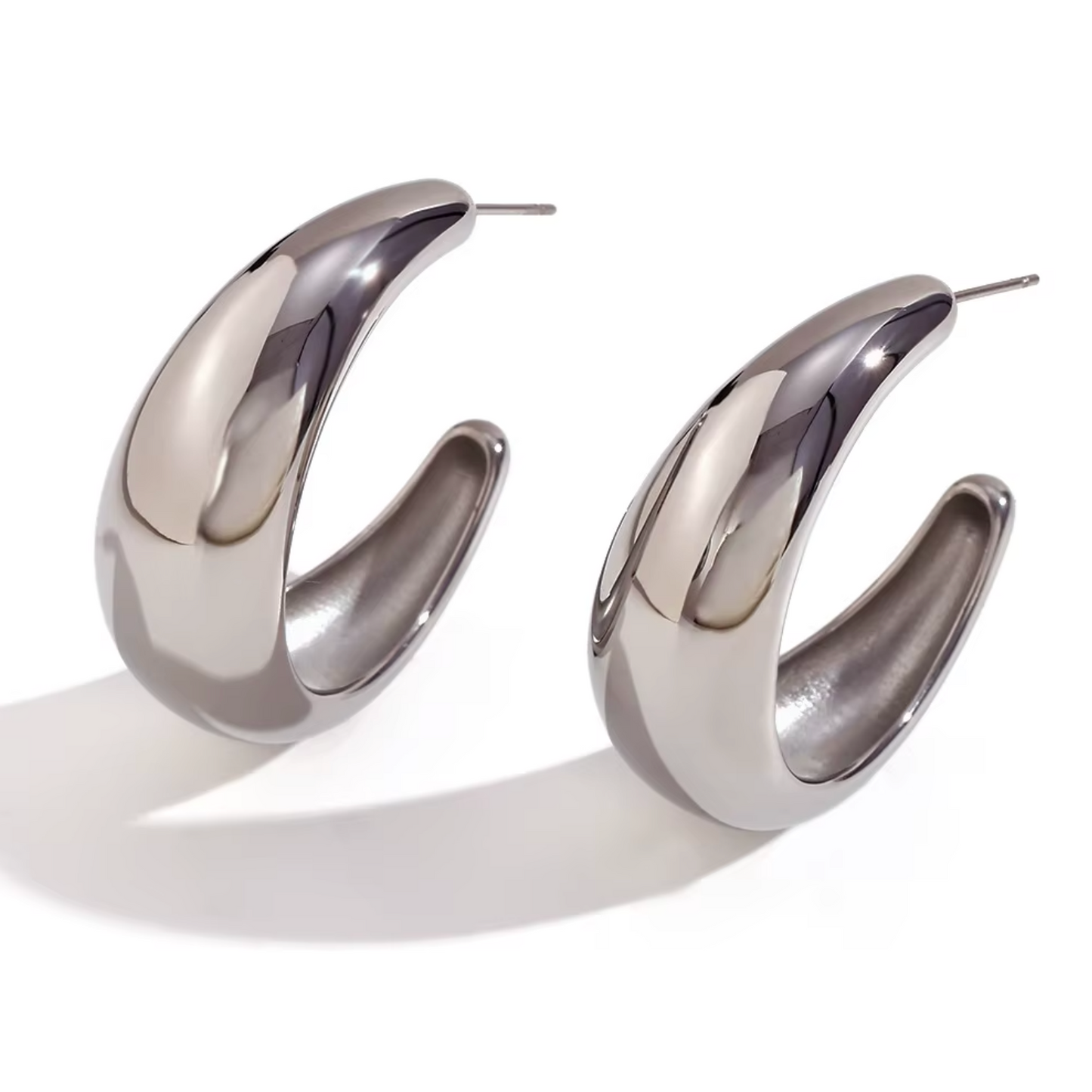 Thick Crescent Hoop Earrings - Gold Plated