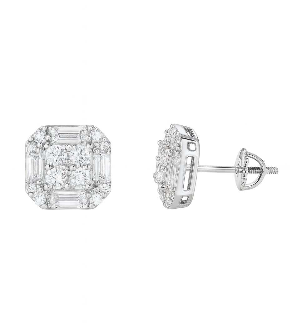 VVS1 Moissanite 13mm Square Emerald Cut Stud Earrings