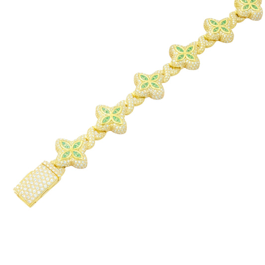 VVS1 Moissanite 15mm Cuban Marquise Flower Four Leaf Clover Bracelet