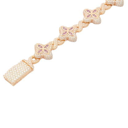 VVS1 Moissanite 15mm Cuban Marquise Flower Four Leaf Clover Bracelet