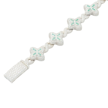 VVS1 Moissanite 15mm Cuban Marquise Flower Four Leaf Clover Bracelet