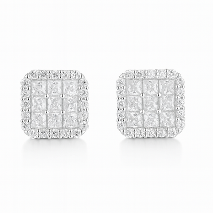 VVS1 Moissanite Fully Iced Square Princess Cut Stud Earrings
