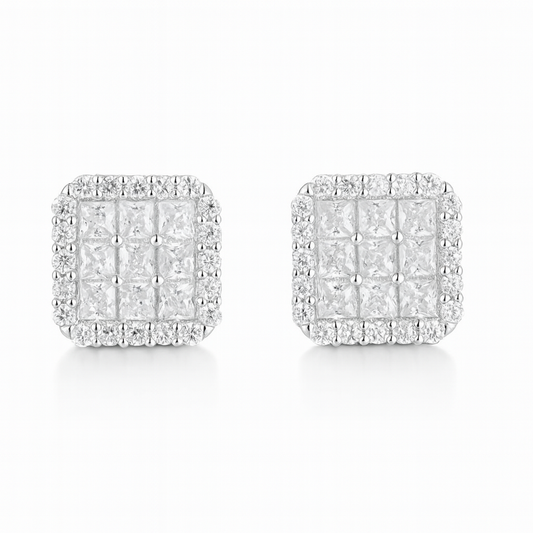 VVS1 Moissanite Fully Iced Square Princess Cut Stud Earrings