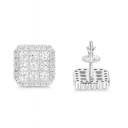 VVS1 Moissanite Fully Iced Square Princess Cut Stud Earrings