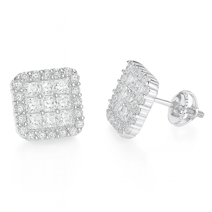 VVS1 Moissanite Fully Iced Square Princess Cut Stud Earrings