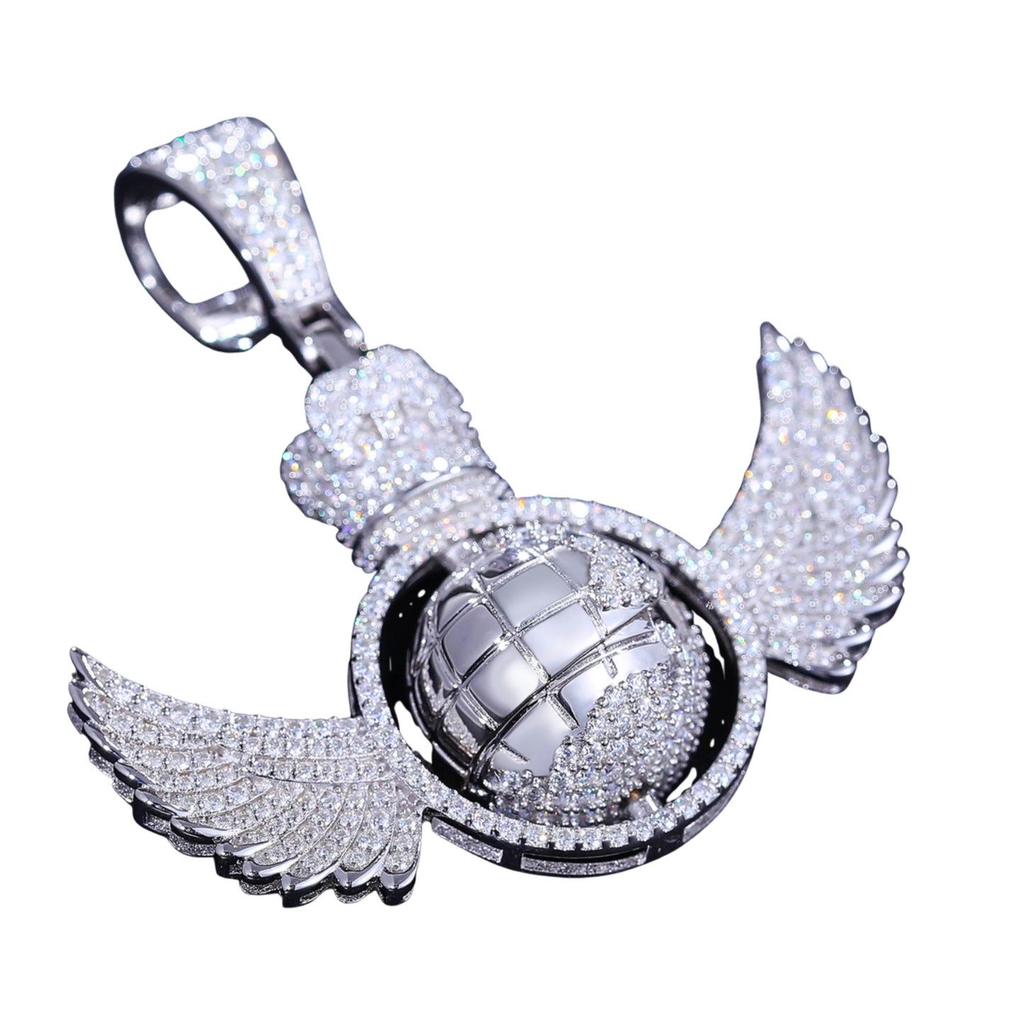 VVS1 Moissanite Rotating Globe Wing Pendant