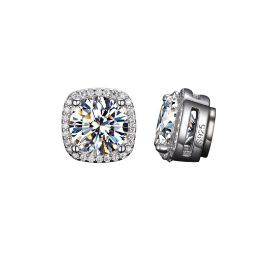 VVS1 Moissanite Square Halo Magnetic Earrings